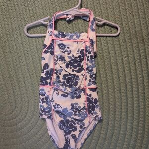 Janie and Jack Navy Floral One-Piece Swimsuit with Pink Trim